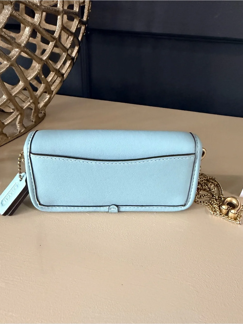 Like New Coach Dinky 14 CZ108 Light Blue Glovetanned Leather Chain Crossbody Bag